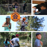 A collection of pictures of children decorating, swimming, and doing a ropes course at Kids Kamp.